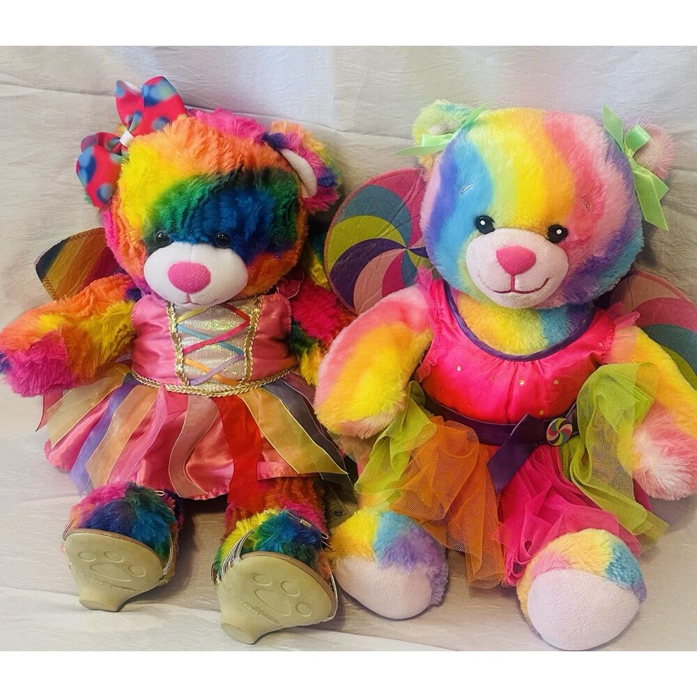 Build A Bear Multicolor Swirl Rainbow Sparkle Plush Teddy W/Fairy Outfit 16” Lot